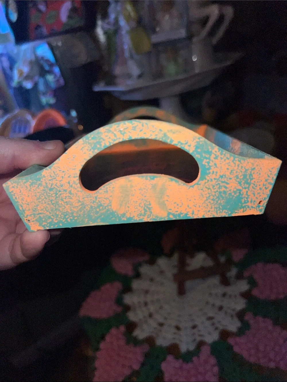 Rocky Horror Picture Show Themed Orange and Teal wooden trinket dish